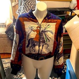 HERMES PARIS BEAUTIFUL JACKET ORIENTAL FLARE. Warrior On Horse front Back 1991